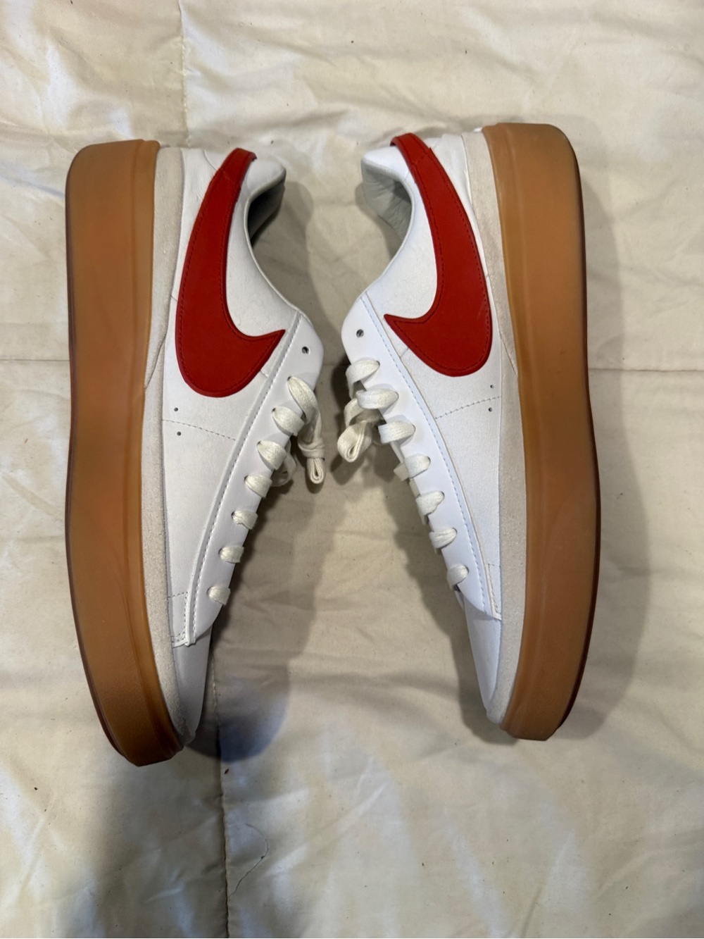 Nike Blazer Phantom White Sneakers with orange Swoosh and Gum Sole -